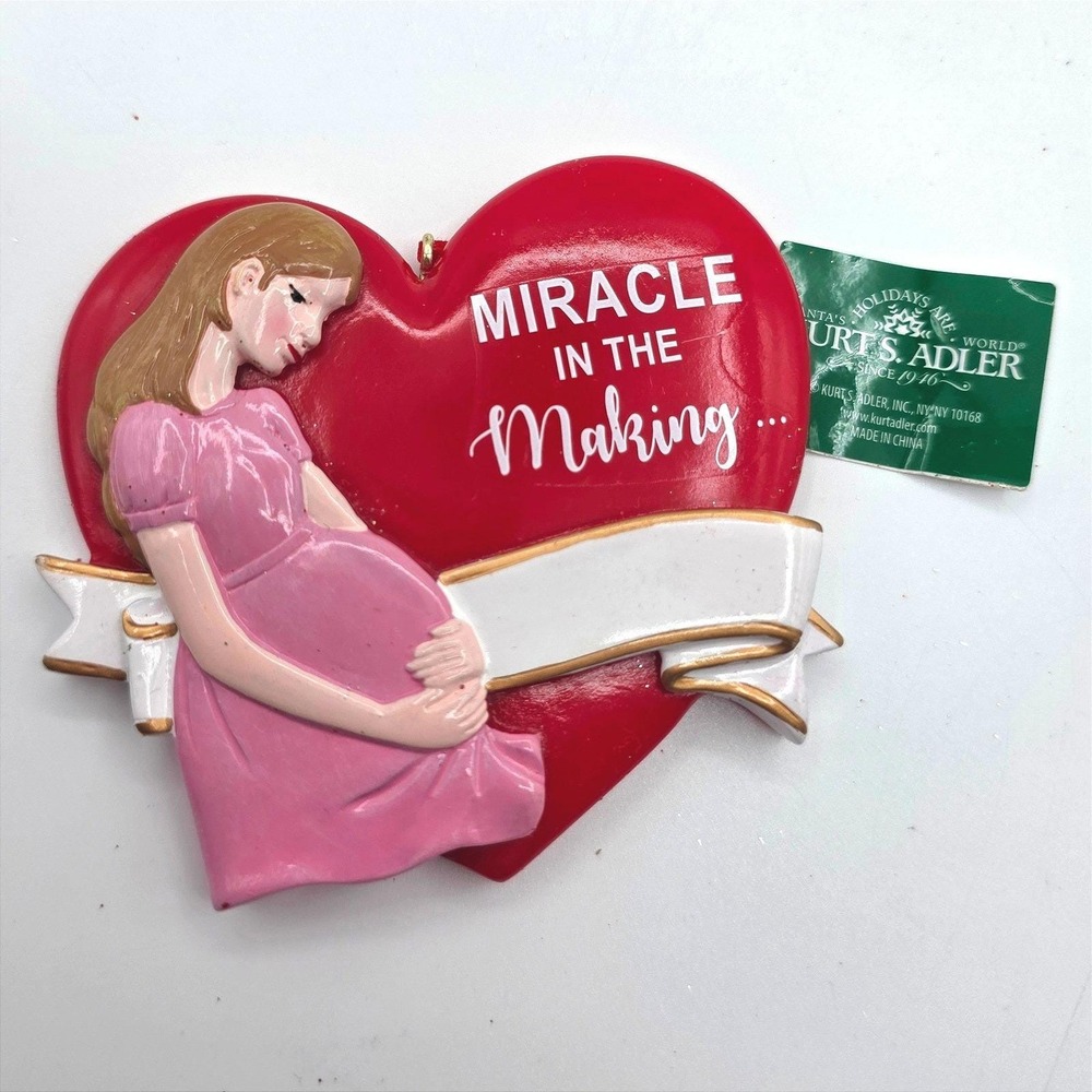 Kurt Adler Miracle In The Making Pregnancy Ornament Red Heart Resin